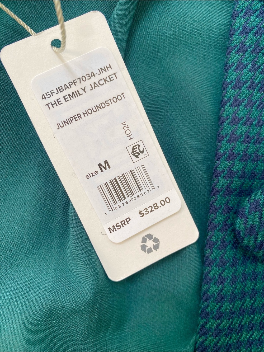 NWT Favorite Daughter The Emily Houndstooth Crop Jacket in Juniper, Size M - Picture 8 of 11